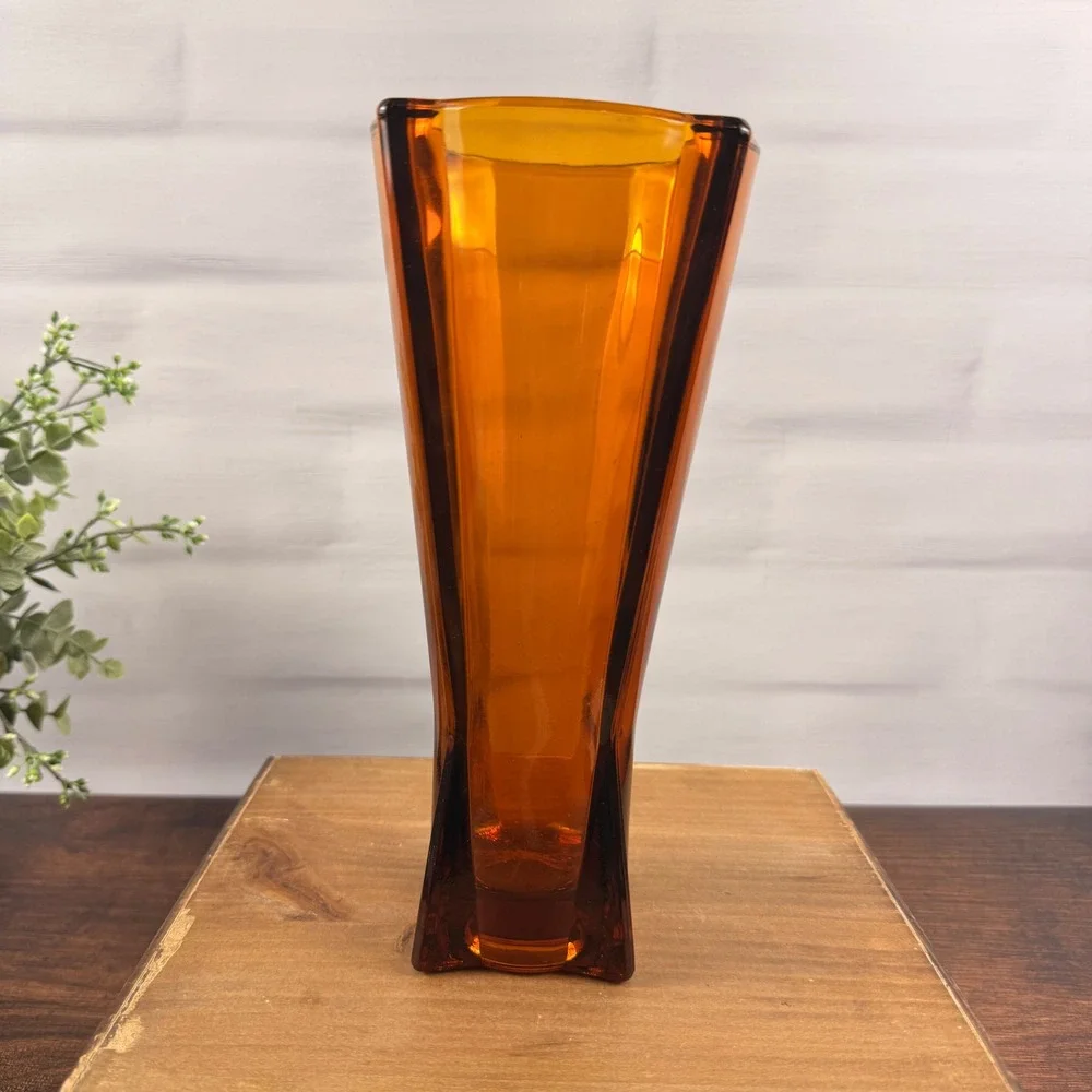 Anchor Hocking Rocket Vase Amber Glass Mid Century Modern 9
